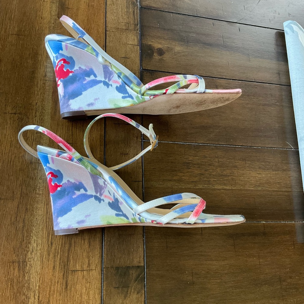 Kate spade floral satin strappy sandals, blue white pink size 7 1/2
